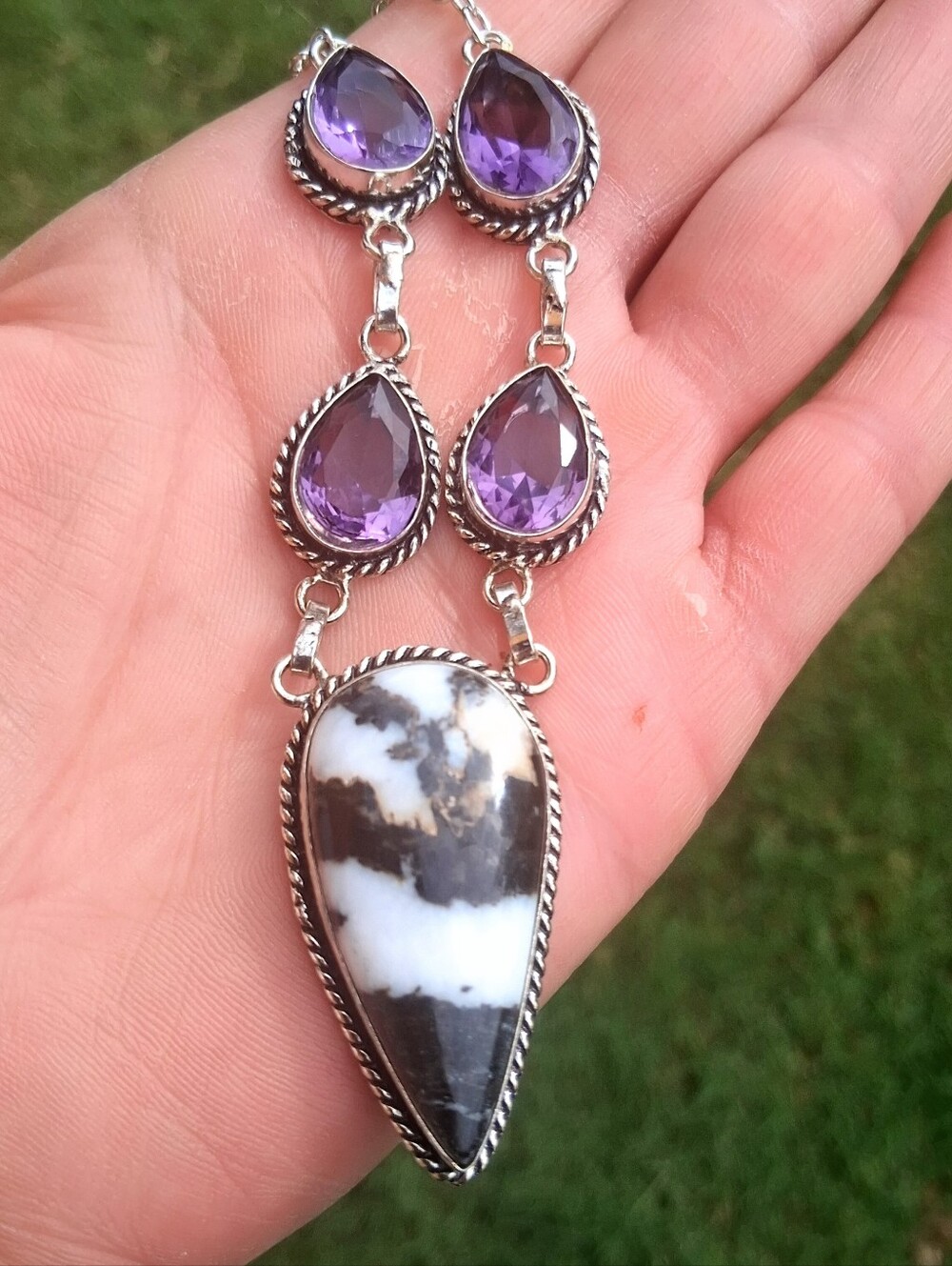 White Buffalo & Amethyst Sterling Silver Neckkace